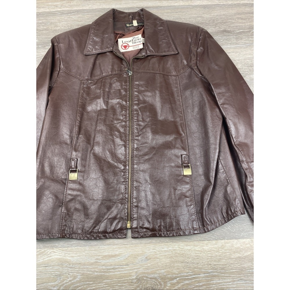 VTG Sears the Leather Shop Brown Leather Moto Jacket Sz 38 R - Picture 5 of 11